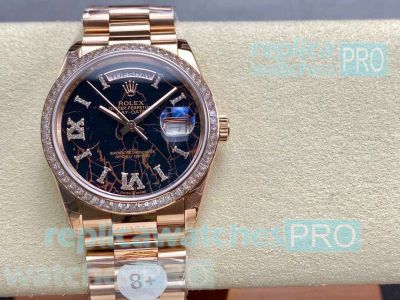 8+ Factory Eisenkiesel Dial Rose Gold Baguette Rolex Day-Date 36 Watch